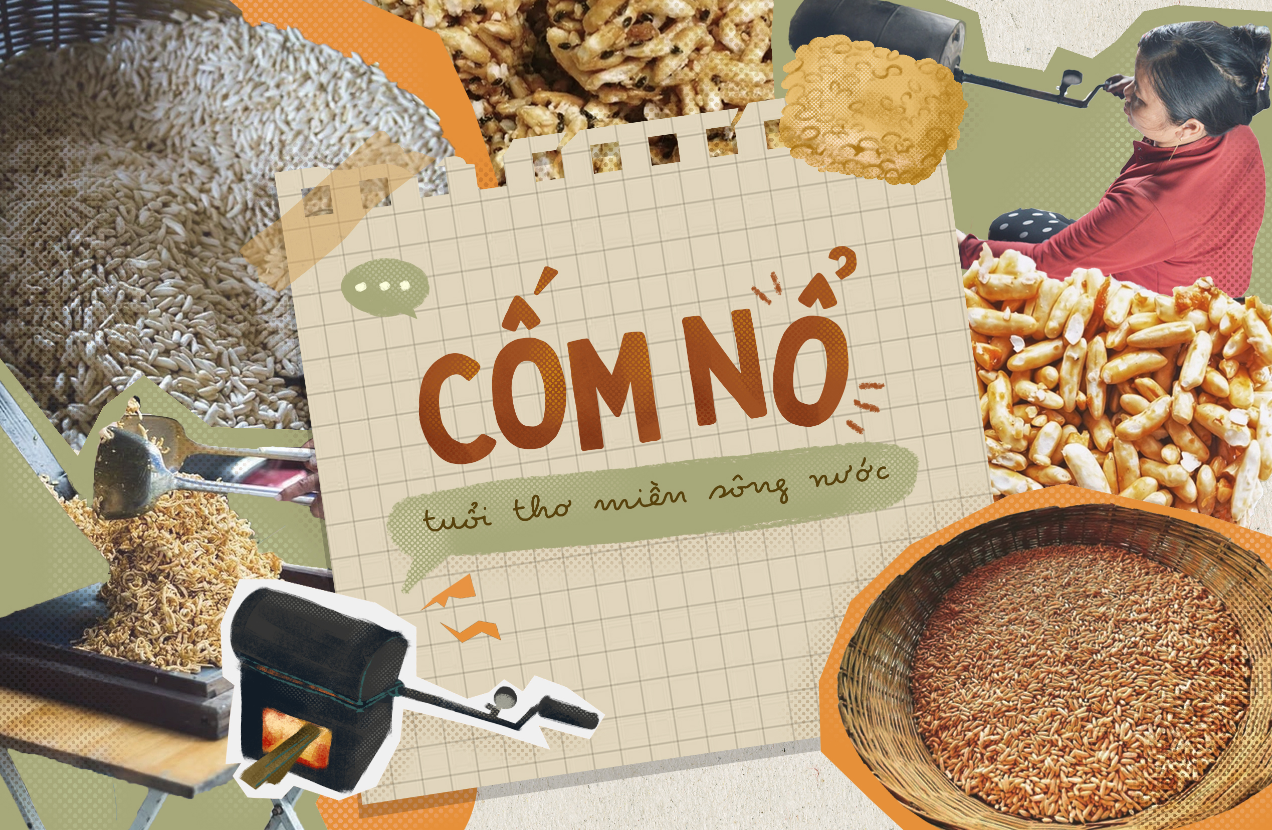 Cốm nổ và tuổi thơ miền sông nước